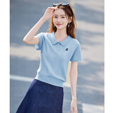 尚静短袖针织衫女夏季新款女装温柔甜美POLO领小个子减龄体恤上衣女