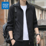真维斯（Jeanswest）春秋季外套男士新款夏季纯色立领宽松风衣休闲夹克上衣 黑色 XL