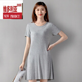维多利亚的格调夏季无痕睡衣短袖女打底裙中长款大码宽松薄款连衣裙睡裙家居服 灰色 L (105-120)