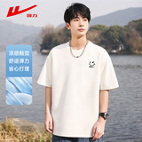 回力短袖t恤男夏季透气短袖男圆领打底衫男宽松休闲上衣男白色XL