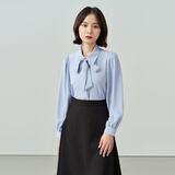 伯德小姐雪纺蝴蝶结衬衫女设计感职业正装白色上衣面试套装衬衣 CS14 雾霾蓝长袖【雪纺】可拆卸飘带 S -适合90-100斤可穿