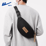 回力胸包男士斜挎包男款手机腰包女运动休闲小挎包男生单肩包夏季新款 黑色【带4个随机徽章】