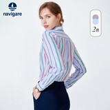 纳维凯尔意大利小帆船长袖衬衫女全棉面料条纹衬衣2313041031 牛仔蓝/白 M