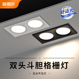 爱德朗双头筒灯双孔嵌入式超薄长方形客厅灯过道玄关天花led射灯斗胆灯 白壳-12W-正白 孔7.0-16.0cm
