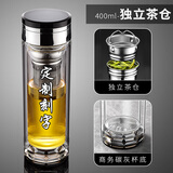 智舒（ZHISHU） 双层玻璃透明茶杯水晶泡茶新款商务隔热男士办公室高档水杯定制 黑色 长网（定制刻字）360ml