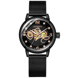 欧绮娜（MG.ORKINA MG）新款爱意手表 女士全自动镂空机械表 防水陶瓷表带时尚休闲腕表 雅黑米兰带