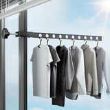 卡扣式晾衣架壁挂免打孔晾衣杆卫生间阳台室内浴室折叠挂衣架 枪灰色固定款优质碳钢10孔可调节