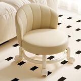 喻品矮凳滑轮带靠背家用客厅移动美缝圆板凳成人便携小凳子HK5213浅咖