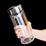 柏潮双层玻璃杯便携家用隔热男女泡茶大容量加厚水杯子 【500流光银 双层高硼硅玻璃
