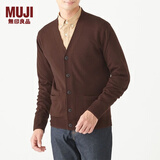 无印良品 MUJI 男式 美利奴羊毛 高针距 V领开衫 M9AA023 棕色 L