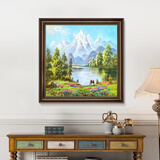 良木聚宝盆山水画靠山图客厅挂画餐厅装饰画玄关风景油画卧室画高级感 C-聚宝盆 40*40cm【适合墙面宽60cm以上】 高质肌理画+圣约翰金框