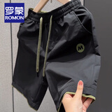 罗蒙（ROMON）男士夏季薄款裤子2026新款短裤男款欧货中裤潮流透气速干沙滩裤潮 黑色 XL 建议135-150斤