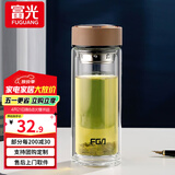 富光双层玻璃杯水杯男女车载家用高硼硅玻璃杯泡茶杯带茶隔玻璃杯子  咖色 500ml 双层玻璃直杯