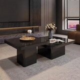 硕凡意式高级轻奢岩板正方形现代小户型茶几家用客厅黑色极简简约组合 黑色钢化玻璃【80+60】cm