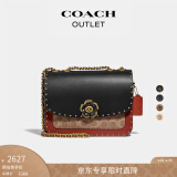 蔻驰（COACH）【专享直降】奥莱女士女包经典山茶花标志饰钉MADISON单肩包斜挎 棕黄色绣红色黑色混合色(经典款)