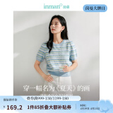 茵曼（INMAN）索罗纳凉感条纹女装气质针织衫小个子轻薄2025夏季新品短袖上衣 蓝色 M