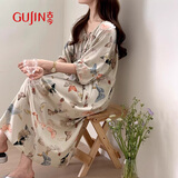 古今（GUJIN）春夏新品睡裙女薄款短袖凉感棉绸睡衣国风新中式连衣裙家居服