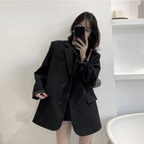 尤克达蒂（yookdd） 西服女西装外套男女韩版宽松春秋小个子面试答辩通勤上衣长袖 黑色 常规 【建议120斤内】