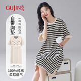 古今（GUJIN）新品纯棉睡裙女家居服带胸垫可外穿休闲大码千鸟格睡衣裙子L