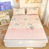 虹云升凉席1.350.9米冰丝席单双人可机水洗儿童高低学生宿舍折叠空调席 碎花小猫乳胶席 1.35*2米床1个凉席+1个枕套