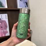 虎牌（TIGER)香港直邮纯钛保温杯高档迷你口袋杯便携泡茶水杯子礼物 冰花绿 230ml 14.5cm+5.5cm