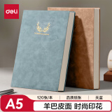 得力（deli）A5羊巴皮笔记本皮面本记事本子时尚印花系列120张BP103(天蓝）