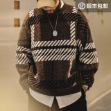 马登工装 美式复古雪尼尔圣诞毛衣男春季撞色加厚保暖打底套头针织衫 棕间条 宽松偏大 L