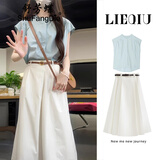 舒芳蝶（shufangdie）连衣裙2025夏季新款气质通勤衬衫上衣高腰半身裙小个子两件套装女 两件套 M