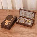 实木首饰盒便携小巧精致复古小众手镯手饰品收纳盒中国风 胡桃木色【四叶草】灰色绒