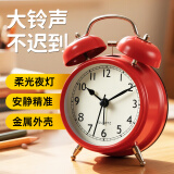 码仕 闹钟儿童卡通夜光大音量学生床头钟机械打铃懒人专用起床神器床头钟开学必备红色