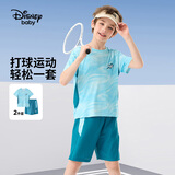 迪士尼（DISNEY）男童针织速干拼接短袖套装六一儿童节两件套25夏DA521AE01蓝140