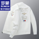 罗蒙（ROMON）夹克男士春秋季新款潮流刺绣棒球领青年外套男休闲上衣服潮牌男装 6801白色 XL （约120-135斤可穿)