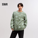 森马毛衫男冬季韩系字母提花毛衣宽松针织衫时尚个性套头上衣 绿白色调00341 L