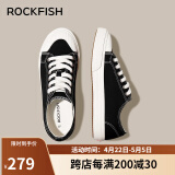 Rockfish防泼水帆布鞋女平底板鞋2024新款秋季百搭软底休闲女鞋 黑白色情侣款 35 【女款】