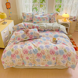 多兰诗（Duolanshi）春秋加厚磨毛四件套 ins四件套花卉田园风格床单被套四件套 蔷薇花 2.0米 床单款 被套200*230 四件套