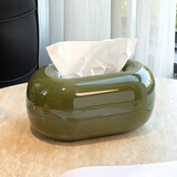 尊慕斯洞石纸巾盒家用客厅茶几高档轻奢餐桌可爱艺术高级感摆件抽纸盒 圆形纸巾盒【绿色】