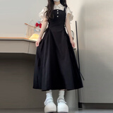 亿梵莎赫本风黑色裙子连衣裙女2025年夏季新款法式复古学院风学生中长裙 黑色+上衣 均码 【可备注码数】