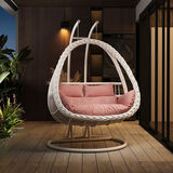 户外吊篮椅家用秋千鸟巢吊椅藤椅单双人摇椅室内吊床阳台懒人沙发 【双人双杆可坐躺】简约白 送九件套