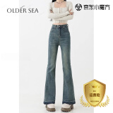 OLDER SEA复古微喇牛仔裤女2025春夏高腰弹力大码显瘦胖mm梨形身材马蹄裤子 复古蓝 M 建议95-105斤