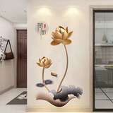 吉朵芸 中式国风自粘墙贴纸玄关墙面装饰3D立体沙发电视背景墙壁画贴画 金莲荷 尺寸看详情或看主图第2张
