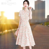 秦末（QINMO）2025法式连衣裙女装碎花裙新款夏季显瘦夏天气质女神范雪纺裙子 571米白色 2XL 125-135斤