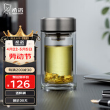 希诺（HEENOOR）双层玻璃杯男士商务办公泡茶杯带滤网车载便携水杯大容量礼品杯子 矮萌款240ml-本色【升级小熊盖】 高硼硅玻璃杯体（带滤网）