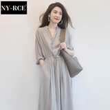 NY-RCE连衣裙女2025秋装新款女装法式雪纺连衣裙子夏茶歇复古小众长裙潮 灰色【今年流行的裙子】 L
