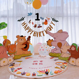 优益贝KT板宝宝儿童生日百天满月周岁抓周卡通拍照男孩女孩装饰森系布置 手绘森林音乐会KT板全套+气球+地毯+抓周软胶道具