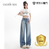 OLDER SEA美式复古阔腿牛仔裤女2025年春夏新款小众低腰水洗百搭垂感直筒裤 蓝色 S 建议85-95斤