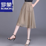罗蒙（ROMON）半身裙女2023夏季网纱裙高腰显瘦新款中长款薄款a字裙大摆裙纱裙 卡其色 XL 建议115-125斤