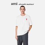 AMIPARIS【经典款】男女同款经典款红色爱心刺绣休闲棉质宽松圆领短袖T恤 175自然白/红色 UTS004.726 S