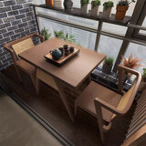 玥都阳台小桌椅三件套实木一桌二椅创意休闲喝茶桌椅组合小户型 胡桃色【藤艺款】 一桌 + 2椅【整装送货上门】