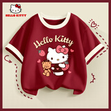 Hello Kitty女童短袖t恤撞色儿童半袖上衣2025新款纯棉洋气女孩夏装