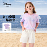 迪士尼（Disney）童装男童女童中裤短袖t恤套装儿童2024夏季新款时尚两件套 紫粉星空【女童】 160